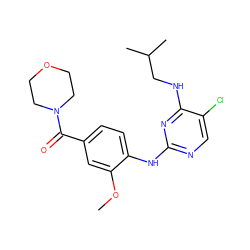 COc1cc(C(=O)N2CCOCC2)ccc1Nc1ncc(Cl)c(NCC(C)C)n1 ZINC000169705042