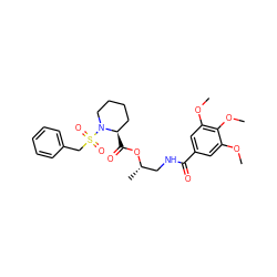 COc1cc(C(=O)NC[C@H](C)OC(=O)[C@@H]2CCCCN2S(=O)(=O)Cc2ccccc2)cc(OC)c1OC ZINC001772613777