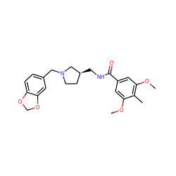 COc1cc(C(=O)NC[C@H]2CCN(Cc3ccc4c(c3)OCO4)C2)cc(OC)c1C ZINC000028461707
