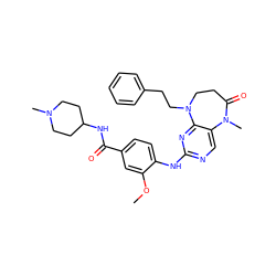 COc1cc(C(=O)NC2CCN(C)CC2)ccc1Nc1ncc2c(n1)N(CCc1ccccc1)CCC(=O)N2C ZINC000066156443