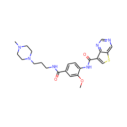 COc1cc(C(=O)NCCCN2CCN(C)CC2)ccc1NC(=O)c1csc2cncnc12 ZINC000653859577