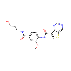 COc1cc(C(=O)NCCCO)ccc1NC(=O)c1csc2cncnc12 ZINC000113651413