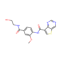 COc1cc(C(=O)NCCO)ccc1NC(=O)c1csc2cncnc12 ZINC000113651530