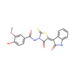 COc1cc(C(=O)NN2C(=O)/C(=C3\C(=O)Nc4ccccc43)SC2=S)ccc1O ZINC000001776024