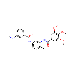 COc1cc(C(=O)Nc2cc(NC(=O)c3cccc(N(C)C)c3)ccc2C)cc(OC)c1OC ZINC000028388901