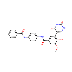 COc1cc(C(=O)Nc2ccc(NC(=O)c3ccccc3)cc2)cc(-c2c[nH]c(=O)[nH]c2=O)c1O ZINC000299839578