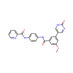 COc1cc(C(=O)Nc2ccc(NC(=O)c3ccccn3)cc2)cc(-c2cnc(=O)[nH]c2)c1 ZINC000299837099