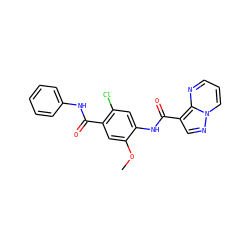 COc1cc(C(=O)Nc2ccccc2)c(Cl)cc1NC(=O)c1cnn2cccnc12 ZINC000113655425