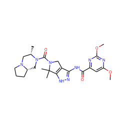 COc1cc(C(=O)Nc2n[nH]c3c2CN(C(=O)N2C[C@@H]4CCCN4C[C@@H]2C)C3(C)C)nc(OC)n1 ZINC000114181194