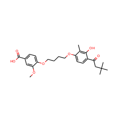 COc1cc(C(=O)O)ccc1OCCCCOc1ccc(C(=O)CC(C)(C)C)c(O)c1C ZINC000169351866