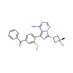 COc1cc(C(=O)c2ccccc2)ccc1-c1nc([C@H]2C[C@@](C)(O)C2)n2ncnc(N)c12 ZINC000261134124