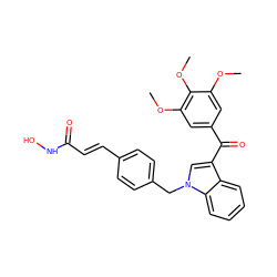 COc1cc(C(=O)c2cn(Cc3ccc(/C=C/C(=O)NO)cc3)c3ccccc23)cc(OC)c1OC ZINC001772585839