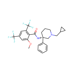 COc1cc(C(F)(F)F)cc(C(F)(F)F)c1C(=O)N[C@]1(c2ccccc2)CCCN(CC2CC2)C1 ZINC000140844177