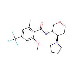 COc1cc(C(F)(F)F)cc(C)c1C(=O)N[C@@H]1COCC[C@H]1N1CCCC1 ZINC000118604035