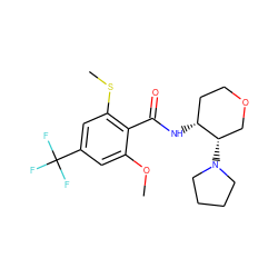 COc1cc(C(F)(F)F)cc(SC)c1C(=O)N[C@@H]1CCOC[C@@H]1N1CCCC1 ZINC000118607877