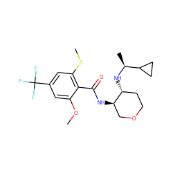 COc1cc(C(F)(F)F)cc(SC)c1C(=O)N[C@@H]1COCC[C@H]1N[C@@H](C)C1CC1 ZINC000118612481