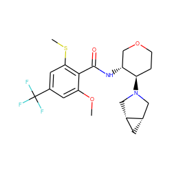 COc1cc(C(F)(F)F)cc(SC)c1C(=O)N[C@@H]1COCC[C@H]1N1C[C@H]2C[C@H]2C1 ZINC000118625151