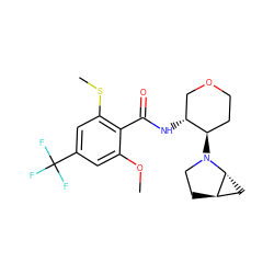 COc1cc(C(F)(F)F)cc(SC)c1C(=O)N[C@@H]1COCC[C@H]1N1CC[C@@H]2C[C@H]21 ZINC000145068131