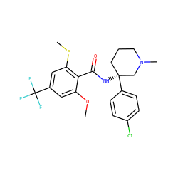 COc1cc(C(F)(F)F)cc(SC)c1C(=O)N[C@]1(c2ccc(Cl)cc2)CCCN(C)C1 ZINC000141098009