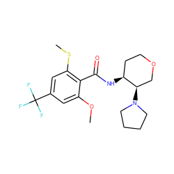 COc1cc(C(F)(F)F)cc(SC)c1C(=O)N[C@H]1CCOC[C@H]1N1CCCC1 ZINC000118607882