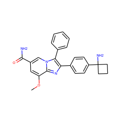 COc1cc(C(N)=O)cn2c(-c3ccccc3)c(-c3ccc(C4(N)CCC4)cc3)nc12 ZINC000113657225