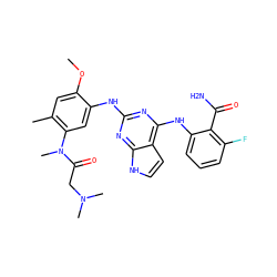 COc1cc(C)c(N(C)C(=O)CN(C)C)cc1Nc1nc(Nc2cccc(F)c2C(N)=O)c2cc[nH]c2n1 ZINC000040875003