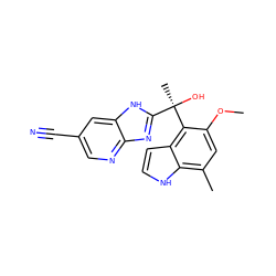 COc1cc(C)c2[nH]ccc2c1[C@](C)(O)c1nc2ncc(C#N)cc2[nH]1 ZINC000219478475