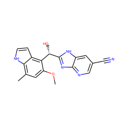 COc1cc(C)c2[nH]ccc2c1[C@H](O)c1nc2ncc(C#N)cc2[nH]1 ZINC000219478315