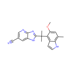 COc1cc(C)c2[nH]ccc2c1C(C)(C)c1nc2ncc(C#N)cc2[nH]1 ZINC000219479142