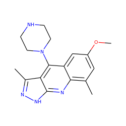 COc1cc(C)c2nc3[nH]nc(C)c3c(N3CCNCC3)c2c1 ZINC000073164532