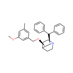 COc1cc(C)cc(CO[C@@H]2C3CCN(CC3)[C@@H]2C(c2ccccc2)c2ccccc2)c1 ZINC000013744524