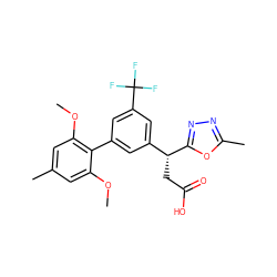 COc1cc(C)cc(OC)c1-c1cc([C@@H](CC(=O)O)c2nnc(C)o2)cc(C(F)(F)F)c1 ZINC000219451544