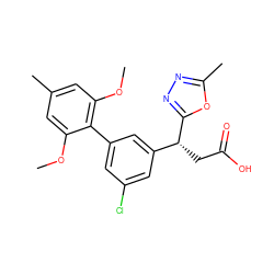 COc1cc(C)cc(OC)c1-c1cc(Cl)cc([C@@H](CC(=O)O)c2nnc(C)o2)c1 ZINC000219450740