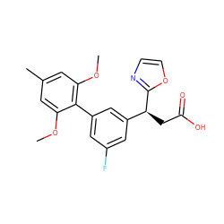 COc1cc(C)cc(OC)c1-c1cc(F)cc([C@H](CC(=O)O)c2ncco2)c1 ZINC001772593846