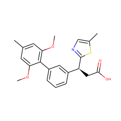 COc1cc(C)cc(OC)c1-c1cccc([C@H](CC(=O)O)c2ncc(C)s2)c1 ZINC001772649212