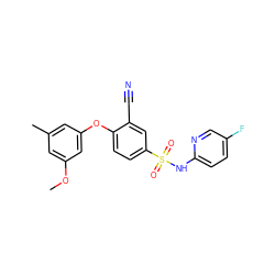 COc1cc(C)cc(Oc2ccc(S(=O)(=O)Nc3ccc(F)cn3)cc2C#N)c1 ZINC000473200888