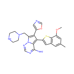 COc1cc(C)cc2cc(-c3c(-c4cnco4)c(CN4CCNCC4)n4ncnc(N)c34)sc12 ZINC000220095499