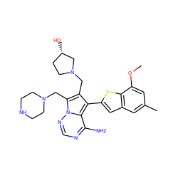 COc1cc(C)cc2cc(-c3c(CN4CC[C@H](O)C4)c(CN4CCNCC4)n4ncnc(N)c34)sc12 ZINC000220095148