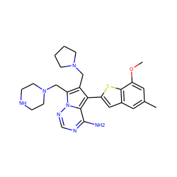 COc1cc(C)cc2cc(-c3c(CN4CCCC4)c(CN4CCNCC4)n4ncnc(N)c34)sc12 ZINC000220095411