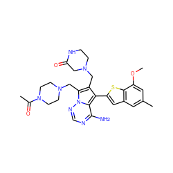 COc1cc(C)cc2cc(-c3c(CN4CCNC(=O)C4)c(CN4CCN(C(C)=O)CC4)n4ncnc(N)c34)sc12 ZINC000217805389