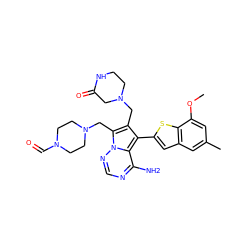 COc1cc(C)cc2cc(-c3c(CN4CCNC(=O)C4)c(CN4CCN(C=O)CC4)n4ncnc(N)c34)sc12 ZINC000218080270