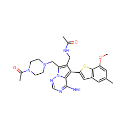 COc1cc(C)cc2cc(-c3c(CNC(C)=O)c(CN4CCN(C(C)=O)CC4)n4ncnc(N)c34)sc12 ZINC000218046137