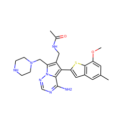 COc1cc(C)cc2cc(-c3c(CNC(C)=O)c(CN4CCNCC4)n4ncnc(N)c34)sc12 ZINC000218053200