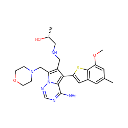 COc1cc(C)cc2cc(-c3c(CNC[C@@H](C)O)c(CN4CCOCC4)n4ncnc(N)c34)sc12 ZINC000207349445