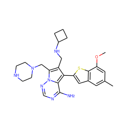 COc1cc(C)cc2cc(-c3c(CNC4CCC4)c(CN4CCNCC4)n4ncnc(N)c34)sc12 ZINC000220392402