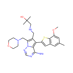 COc1cc(C)cc2cc(-c3c(CNCC(C)(C)O)c(CN4CCOCC4)n4ncnc(N)c34)sc12 ZINC000218045941