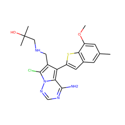 COc1cc(C)cc2cc(-c3c(CNCC(C)(C)O)c(Cl)n4ncnc(N)c34)sc12 ZINC000217870899