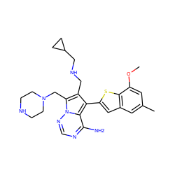 COc1cc(C)cc2cc(-c3c(CNCC4CC4)c(CN4CCNCC4)n4ncnc(N)c34)sc12 ZINC000220393095