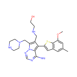 COc1cc(C)cc2cc(-c3c(CNCCO)c(CN4CCNCC4)n4ncnc(N)c34)sc12 ZINC000220392319