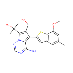 COc1cc(C)cc2cc(-c3c(CO)c(C(C)(C)O)n4ncnc(N)c34)sc12 ZINC000218070344